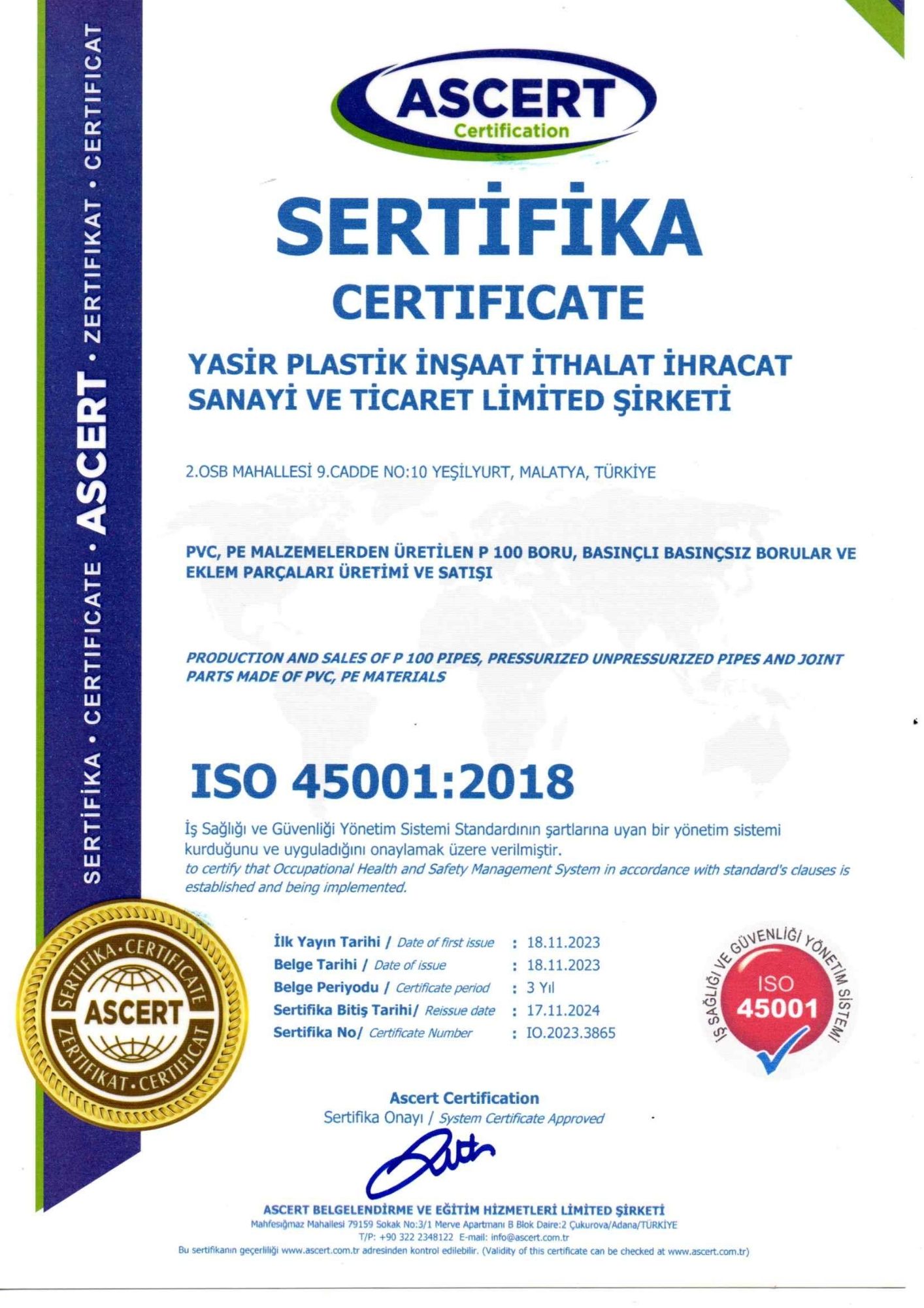 3 ISO 45001 TURKCE INGILIZCE ISG KALITE BELGESI